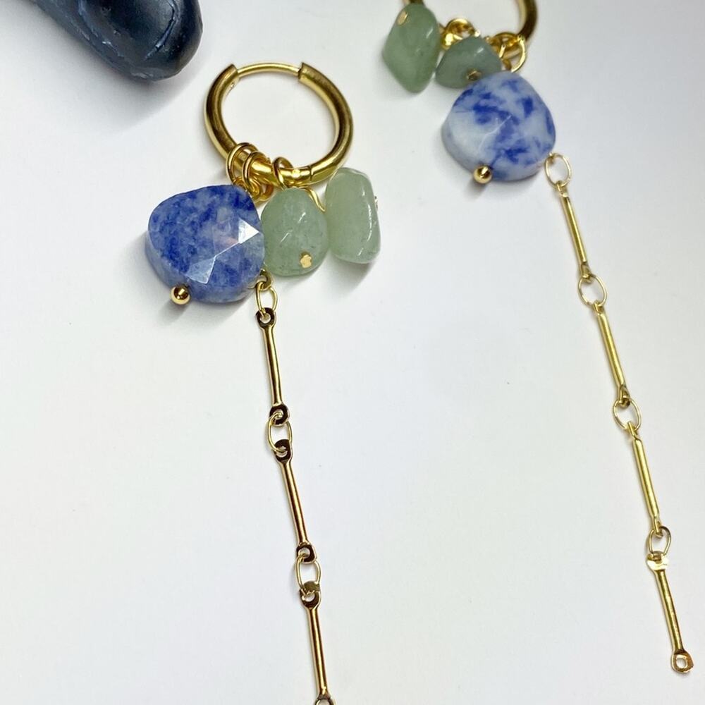 NEW Gentle Waters Stone & Chain Hoop Earrings